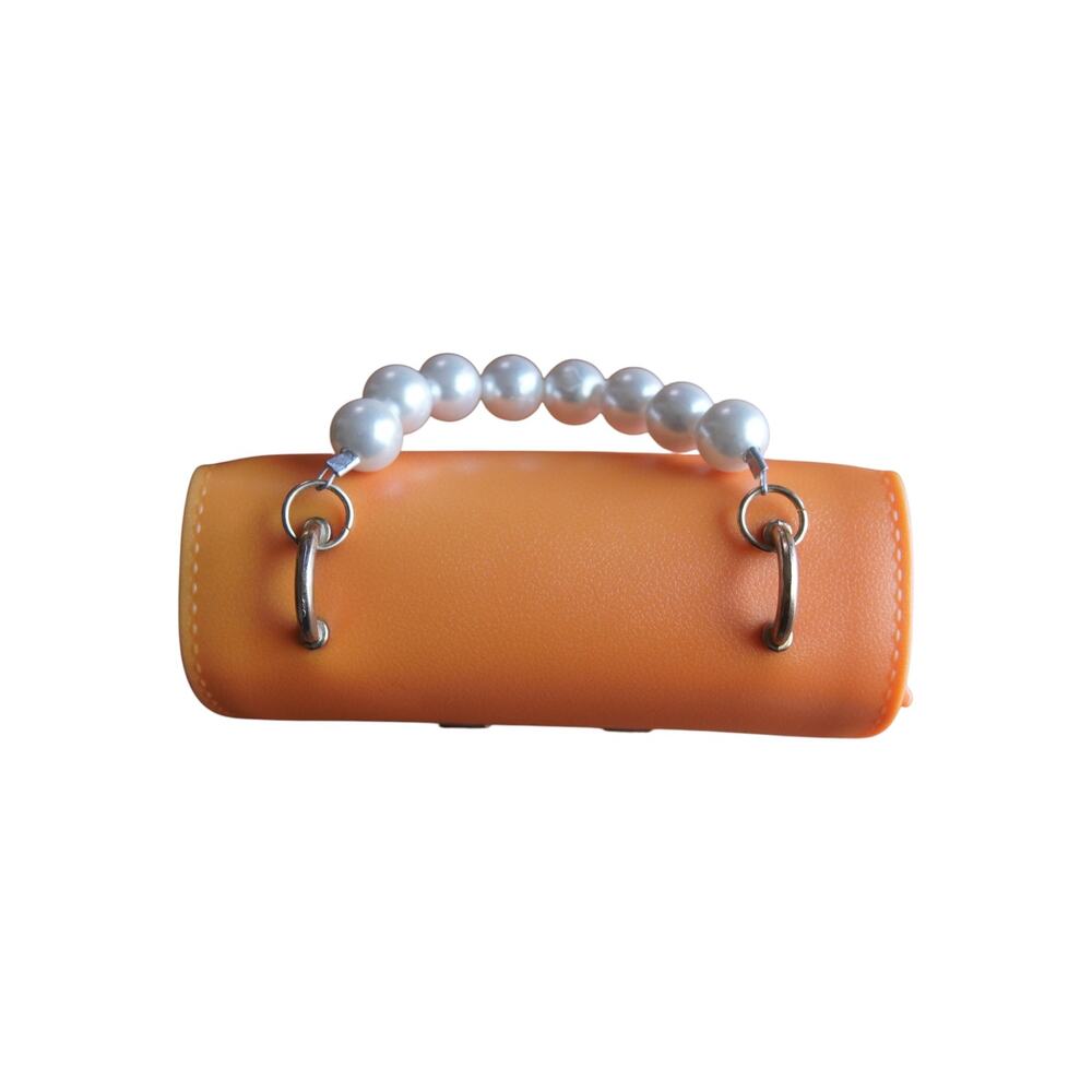 Girls Orange Mini Handbag Pearl Handle H Buckle Plastic Toy Purse - Picture 5 of 9